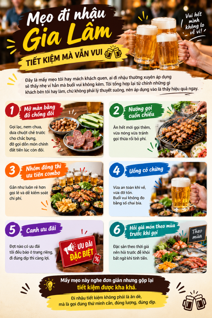 Mẹo đi nhậu Gia Lâm tiết kiệm mà vẫn vui